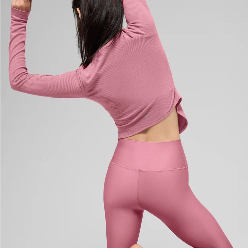 ALO Yoga Ribbed Stardust Long Sleeve in Pink Dusty Rose XXS - Picture 3 of 7